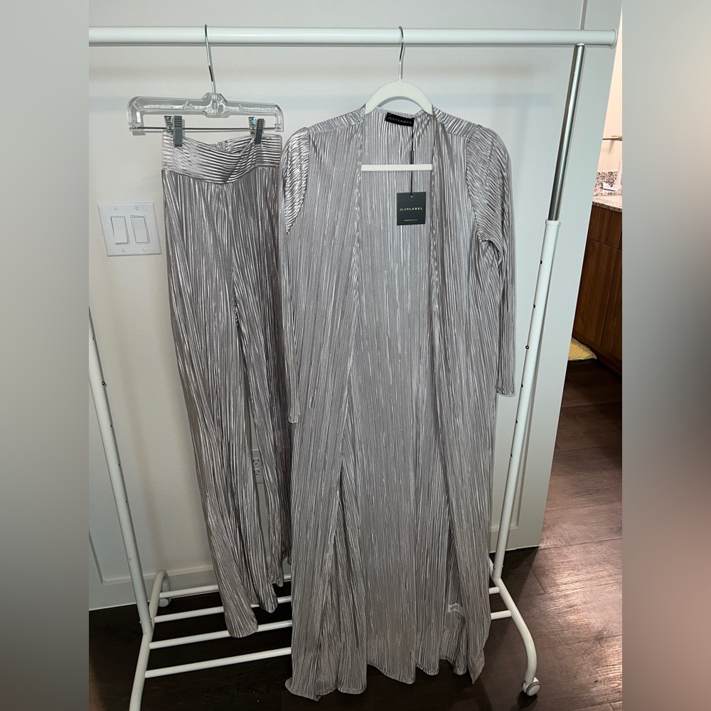 2 piece metallic silver pants set